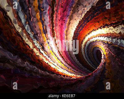 Sfondo a spirale colorata astratta, tunnel triangolato contorto vuoto, illustrazione di rendering 3d. Foto Stock