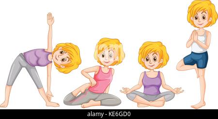 Donna in diversa posizione di yoga illustrazione Illustrazione Vettoriale