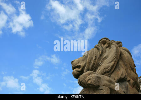 Leone di pietra statua testa a vienna contro il cielo blu Foto Stock