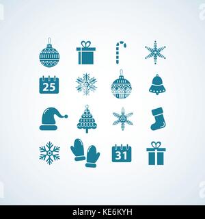 Set di Natale e Anno Nuovo icone. vettore collezione Illustrazione Vettoriale