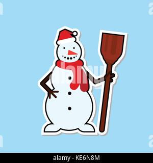 Pupazzo di neve icona decorazione di Natale sticker concept Illustrazione Vettoriale