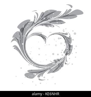 Arte silhouette Ornamento cuore su sfondo bianco Illustrazione Vettoriale