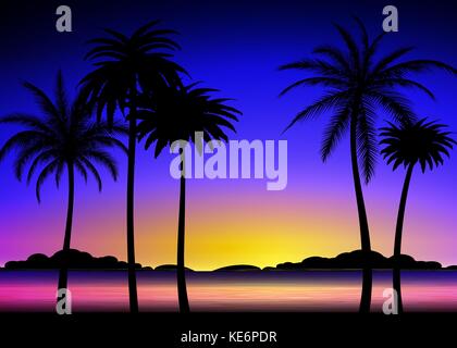 Silhouette di palme sul tramonto tropicale Illustrazione Vettoriale