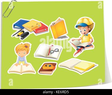 Un ragazzo e una ragazza la lettura di libri Illustrazione Vettoriale