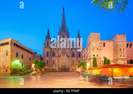 La cattedrale di Barcellona al mattino, Spagna Foto Stock