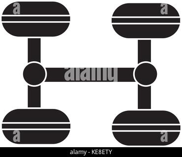 Il telaio a 4 ruote, icona illustrazione vettoriale, segno nero su sfondo isolato Illustrazione Vettoriale