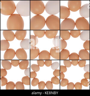 La figura dalle uova. un uovo bianco. isolato su uno sfondo bianco. Foto Stock