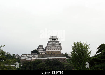 Camminare vicino al castello di Himeji (che si trova sulla cima di una collina) in un giorno nuvoloso. pic è stata adottata nel mese di agosto 2017. Foto Stock