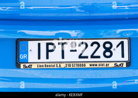 Targa di un greco auto registrati Foto Stock