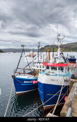 Barche da pesca in porto a Portree, Isola di Skye, Highland, Scotland, Regno Unito Foto Stock