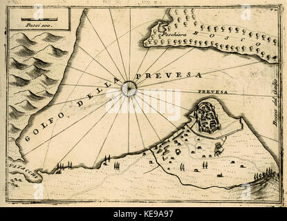 Mappa di Preveza con buca fortezza Vincenzo Coronelli 1688 Foto Stock