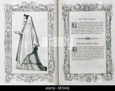 Questa fotografia storica del 1860 cattura la Nobile Padovana, una moderna razza veneta di cavalli, allevata da Cesare Vecellio. L'immagine ritrae le caratteristiche fisiche distinte della razza e il ruolo nel trasporto nel XIX secolo. Foto Stock