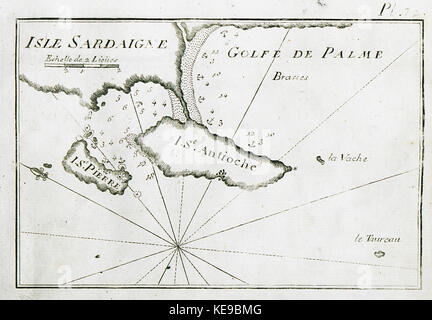 Mappa di porti e ancoraggi nella parte settentrionale e nord di Sant' Antioco isola in Sardegna Roux Joseph 1804 Foto Stock