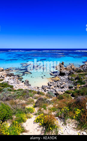 Splendide acque chiare al punto di salmone sull'Isola di Rottnest. Foto Stock