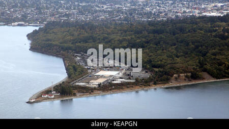 Vista aerea di West Point impianto di trattamento & Discovery Park, Seattle, Washington, Stati Uniti d'America Foto Stock