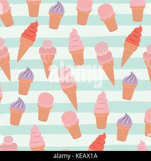 Coni gelato pattern su linee decorative colore di sfondo Illustrazione Vettoriale