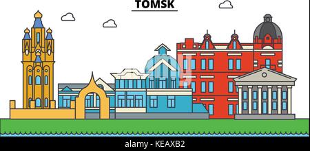 La Russia, tomsk. skyline della città, architettura, edifici, strade, silhouette, paesaggio, panorama, Landmarks. corse modificabile. piatta linea design illustrazione vettoriale concetto. isolato set di icone Illustrazione Vettoriale