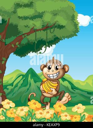 Illustrazione di una scimmia che trasportano le banane Illustrazione Vettoriale