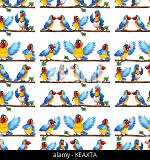 Seamless pappagalli su un ramo Illustrazione Vettoriale