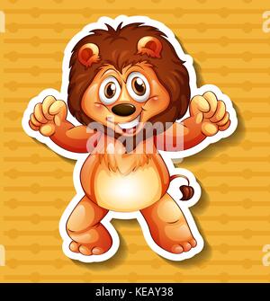 Happy lion in piedi con sfondo arancione Illustrazione Vettoriale