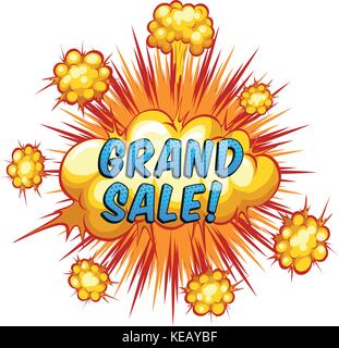 La parola 'grand vendita " con cloud sfondo di esplosione Illustrazione Vettoriale
