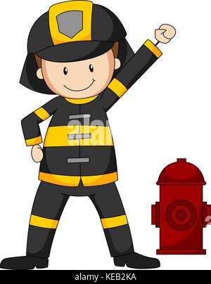 Closeup fireman in indumenti protettivi Illustrazione Vettoriale