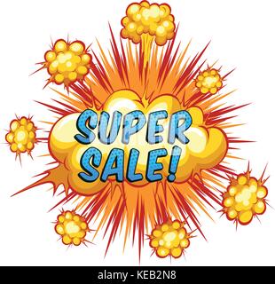 Parola super vendita con cloud sfondo di esplosione Illustrazione Vettoriale