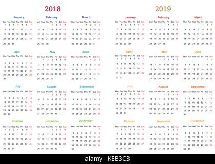 Dodici mesi di calendario 2018-2019 design stampabile e modificabile. Illustrazione Vettoriale