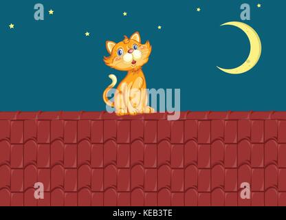 Cat seduta sul tetto di notte Illustrazione Vettoriale