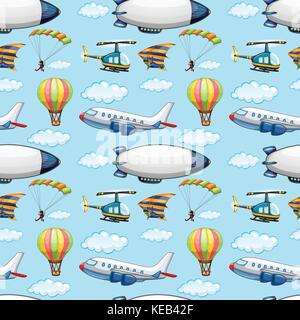 Gli aerei senza giunture e palloncini nel cielo Illustrazione Vettoriale