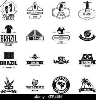 Brasile Viaggio logo set di icone, stile semplice Illustrazione Vettoriale