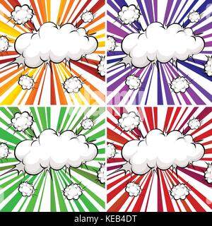 Quattro diverse esplosioni cloud con tema colore Illustrazione Vettoriale
