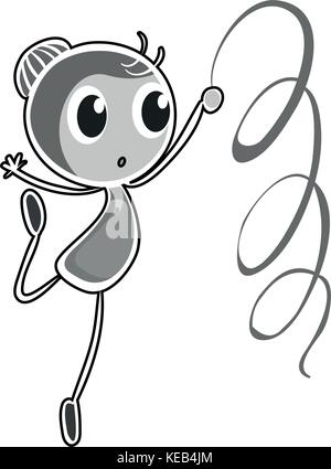 Doodle ragazza facendo ginnastica con nastro Illustrazione Vettoriale