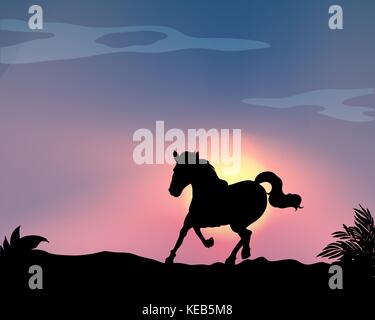 Silhouette horse running sul terreno Illustrazione Vettoriale