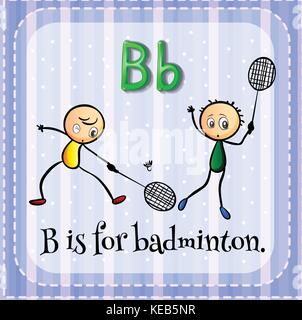 Scheda flash lettera b è per badminton Illustrazione Vettoriale