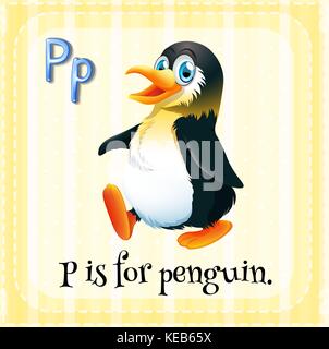 Flashcard lettera p per penguin Illustrazione Vettoriale