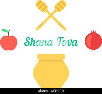 Shana tova card con oggetti tradizionali Illustrazione Vettoriale