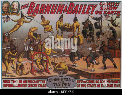 Barnum e bailey più grande spettacolo sulla terra, i Ching-ling-he e tia troupes della penna, poster di circo, 1914 Foto Stock