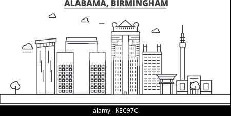 In Alabama, Birmingham architettura skyline di linea illustrazione. vettore lineare cityscape con famosi punti di riferimento della città, icone del design. paesaggio all corse modificabile Illustrazione Vettoriale