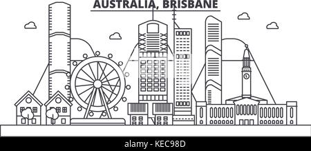 Australia, Brisbane architettura skyline di linea illustrazione. vettore lineare cityscape con famosi punti di riferimento della città, icone del design. paesaggio all corse modificabile Illustrazione Vettoriale