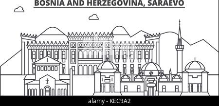 La Bosnia ed Erzegovina, saraevo architettura skyline di linea illustrazione. vettore lineare cityscape con famosi punti di riferimento della città, icone del design. paesaggio all corse modificabile Illustrazione Vettoriale