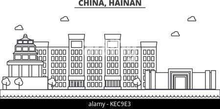 Cina, hainan architettura skyline di linea illustrazione. vettore lineare cityscape con famosi punti di riferimento della città, icone del design. paesaggio all corse modificabile Illustrazione Vettoriale