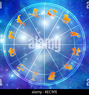 Grafico di astrologia con tutti i segni dello zodiaco Foto Stock