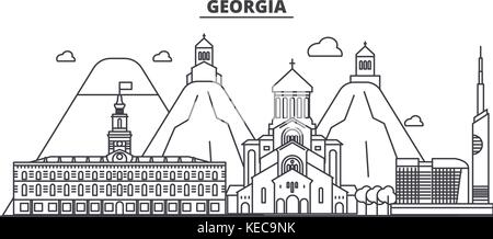 La Georgia architettura skyline di linea illustrazione. vettore lineare cityscape con famosi punti di riferimento della città, icone del design. paesaggio all corse modificabile Illustrazione Vettoriale