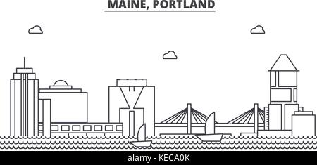 Maine, portland architettura skyline di linea illustrazione. vettore lineare cityscape con famosi punti di riferimento della città, icone del design. paesaggio all corse modificabile Illustrazione Vettoriale