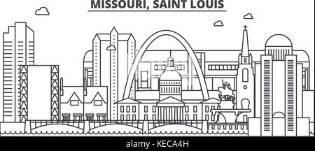 Missouri, Saint Louis architettura skyline di linea illustrazione. vettore lineare cityscape con famosi punti di riferimento della città, icone del design. paesaggio all corse modificabile Illustrazione Vettoriale
