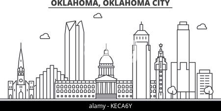 In oklahoma Oklahoma City architettura skyline di linea illustrazione. vettore lineare cityscape con famosi punti di riferimento della città, icone del design. paesaggio all corse modificabile Illustrazione Vettoriale