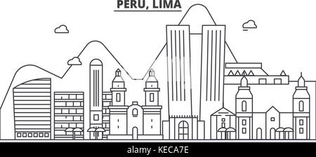 Il Perù, Lima architettura skyline di linea illustrazione. vettore lineare cityscape con famosi punti di riferimento della città, icone del design. paesaggio all corse modificabile Illustrazione Vettoriale