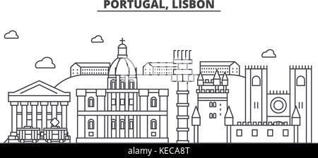 Il portogallo, Lisbona architettura skyline di linea illustrazione. vettore lineare cityscape con famosi punti di riferimento della città, icone del design. paesaggio all corse modificabile Illustrazione Vettoriale