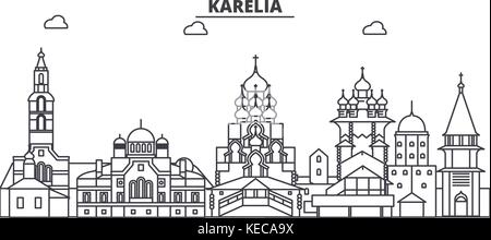 Russia, Carelia architettura skyline di linea illustrazione. vettore lineare cityscape con famosi punti di riferimento della città, icone del design. paesaggio all corse modificabile Illustrazione Vettoriale